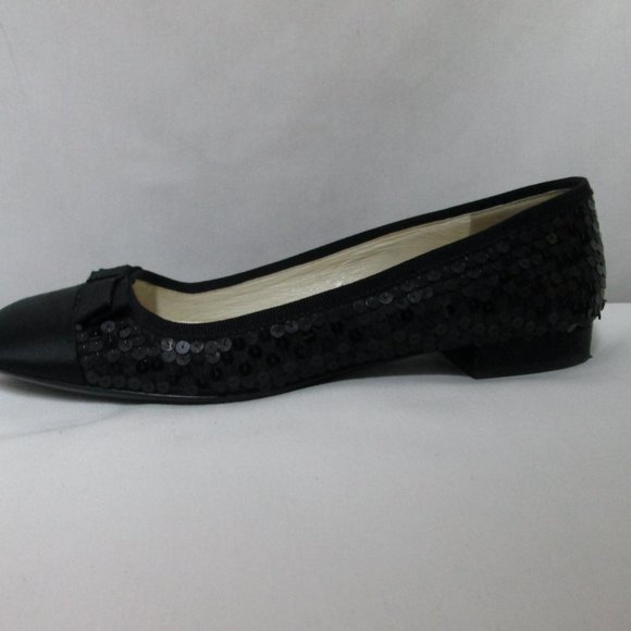 PRADA Vintage black Sequin Satin Leather flats with bow Italy slides Size 37 7 - Picture 6 of 14